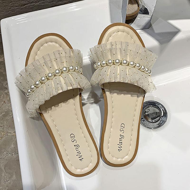 Fairy Style Slippers Women's Outer Wear Summer Pearl Sandals and Slippers Fashion Flat Non-slip