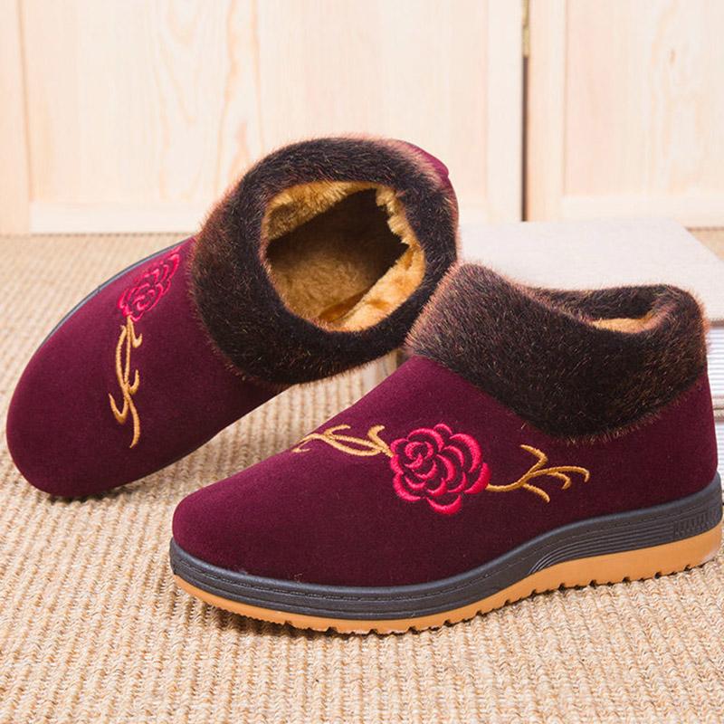 Women's Winter Plus Velvet Padded Cotton Shoes Non-slip  Short-tube Mother's Cotton Boots