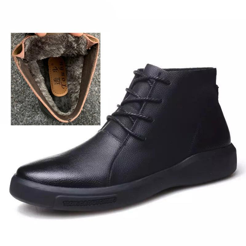 Autumn and Winter Men's Short Boots Cowhide Boots Retro Shoes All-match Leather Cotton Shoes Plus Velvet