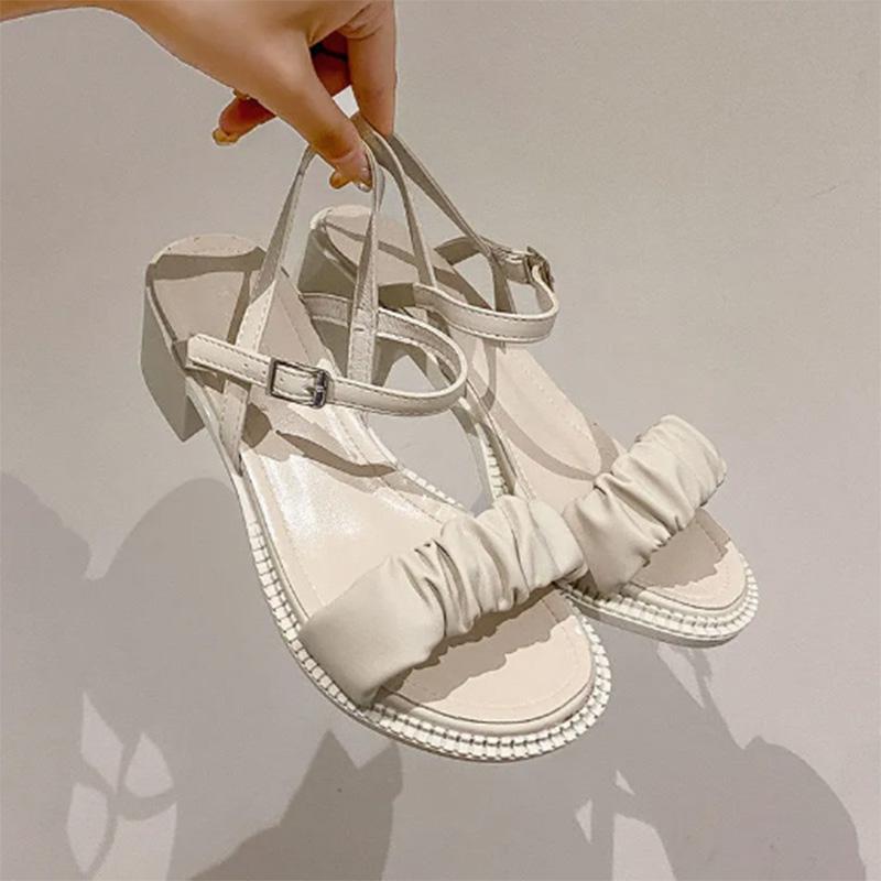 Summer Fairy Style Fashion All-match High-heeled Shoes Women's Thick Heel Buckle Belt with Skirt Fashion Sandals