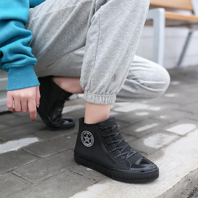 Rain Boots Short Boots Female Adult Fashion Water Shoes Wear-resistant Non-slip Waterproof Work Shoes Four Seasons Wearable Embossed Design