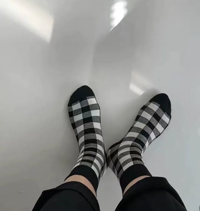 Women's Retro Check Pattern Socks Winter College Style All-match Long Socks Two Pairs