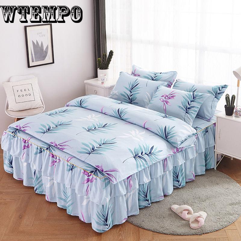 Simple Style Printing Bedspread Cotton Bed Skirt Pillowcase Bedding Bed Sets Queen King Size