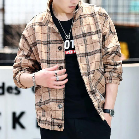 Autumn and Winter Plaid Men's Japanese Jacket All-match Outer Jacket Youth Loose Fashion Jacket