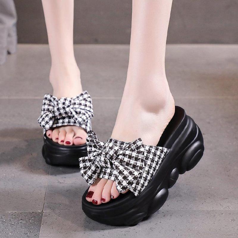 Flower Slippers Women Summer Thick Bottom Outside Wear Wedge Heel Muffin Lazy People Increase Temperament Light Sandals and Slippers