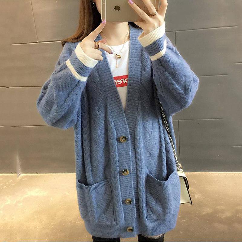Autumn Winter Knitted Long Cardigans Loose Casual Thick Sweaters Jumpers Women Knitting Jackets