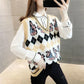 Vest Women's Spring and Autumn Retro Jacquard Knitted Sweater Rhombus Sweater Coat