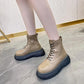 Autumn and Winter Leather Sponge Cake Thick-soled Martin Boots Thin Single Boots Heightening Short Boots All-match