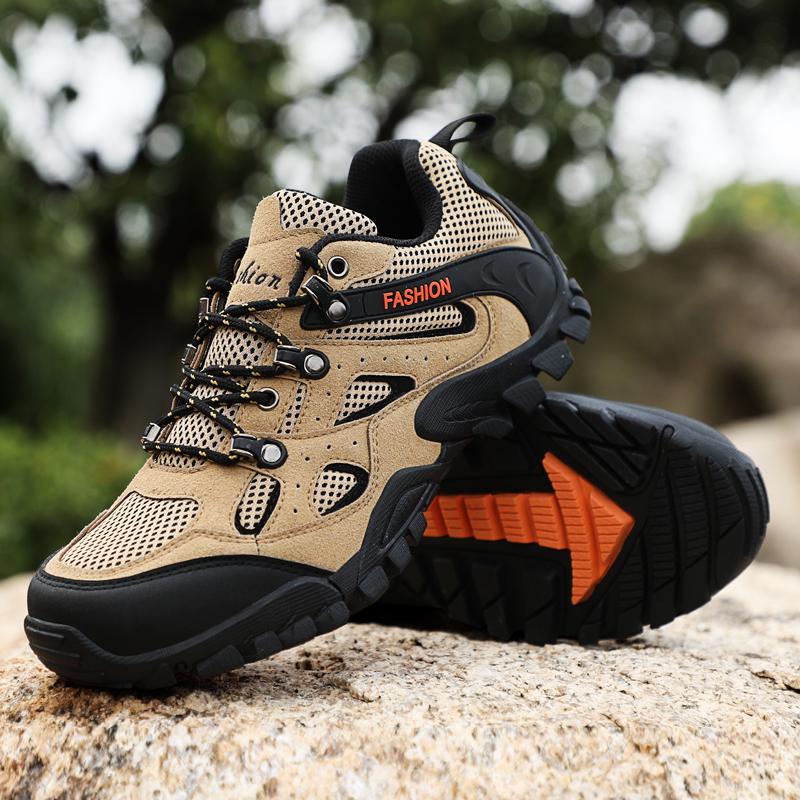 Summer Cool Breathable Men Hiking Shoes Suede Mesh Outdoor Sneakers Climbing Shoes Men Sport Shoes