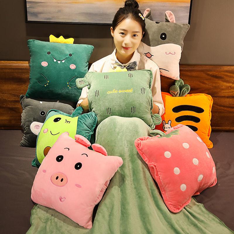 Office Pillow Soft Coral Velvet Quilt Dual-purpose Car Inner Cushion Nap Blanket Pillow Artifact Folding Car Three-in-one Easy To Carry