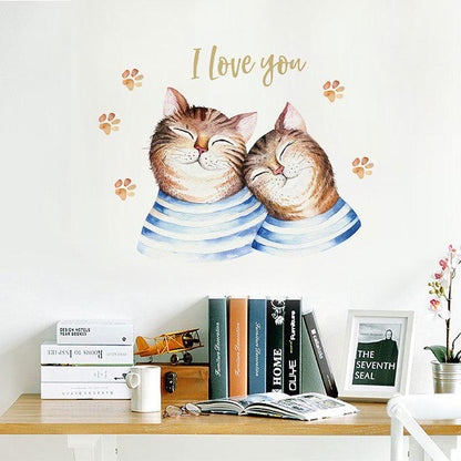 Cute Lovely Cartoon Cats Couples Wall Stickers Paws Prints For Kids Room Bedroom Art Decals Home Dec