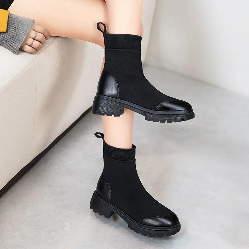 Women's Thick Heel Women's Boots Winter Mom All-match Flat Chelsea Boots High-quality Soft Leather Short Boots