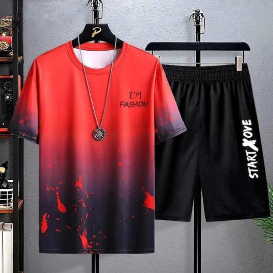 Gradient Color Suit Men's Casual Sports Short-sleeved Shorts Fashion Youth Large Size Two-piece Men's