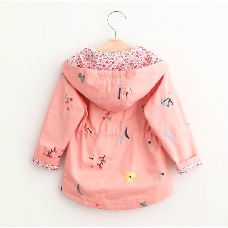 Autumn Children Outwear Casual Embroidery Floral Girls Jackets and Coat Slim Hooded Jakcets f