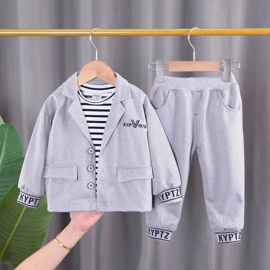 Boys' Casual Fashion Three-piece Children's Cute British Dress Baby Spring and Autumn Comfortable Long-sleeved Suit