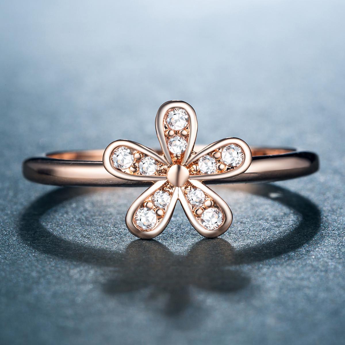 Valentine's Day Jewelry Vintage Flower Shape Zircon Ring Simple Floral Zircon Ring Tail Ring for Women Gift