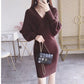 Autumn and Winter Mid-length Sweater Fashion V-neck Jacket Bat Sleeve Young Women Knitted Skirt