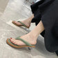 Square-toed Sandals and Slippers Women's Summer Outer Wear Transparent Crystal Medium Thick-heeled Flip-flops Ladies Temperament Sandals and Slippers