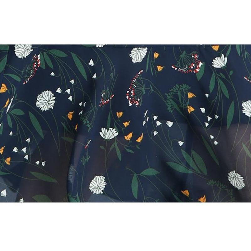 Chiffon Skirt Women's Spring and Summer Mid-length Floral Skirt High Waist Ruffled Skirt