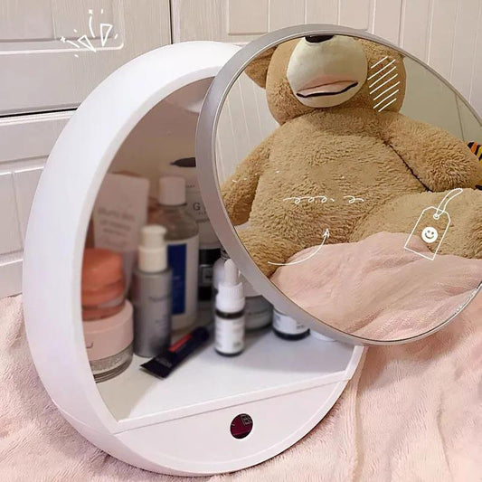 Cosmetic Mirror with Storage Box Dust-proof Large-capacity Cosmetic Mirror LED HD Adjustable Light Makeup Mirror