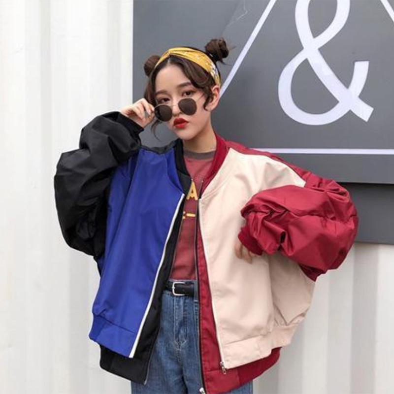 Spring and Autumn Baseball Uniform Women's Sports Zipper Loose All-match Short Jacket Student Casual Jacket Top Fake Two Pieces