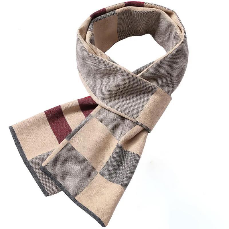 Winter Knitted Scarf Men Double-sided Thick Warm Printing Scarf Long Business Scarf