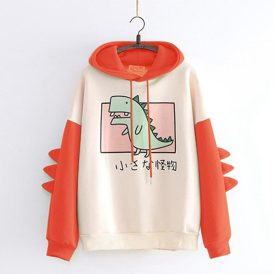 Dinosaur Oversized Cartoon Hoodie Women Fashion Sweatshirt Casual Print Korean Style Thicken Sweatshirt Winter Dino Hoodie Tops