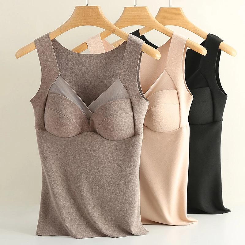 Thermal Wear Women Warm Vest Underwear German Velvet Seamless Inner Wear Female Vest with Padded V-neck Sleeveless Tank Top
