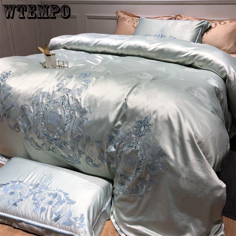 Luxury Satin Egyptian Cotton Bedding Set Solid Color Striped Duvet Cover Flat Sheet King