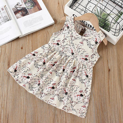 Summer Toddler Baby Kids Girls Sleeveless Ribbons Bow Floral Dress Princess Dresses Girls Clothing Kids Casual Dresses