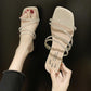 Crystal Slippers Women's Summer Rhinestone Transparent Thin Strap Mid-heel Sandals and Slippers Two-wear Sandals Mid-heel High Heels