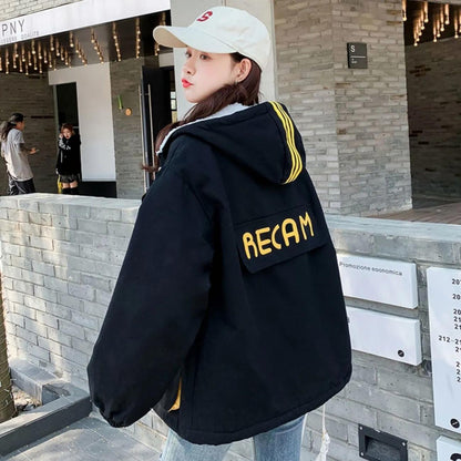Women's Winter Large Size Cotton Coats Harajuku Plush Thickened Short Cotton Coats Solid Color Loose Casual Versatile Coat