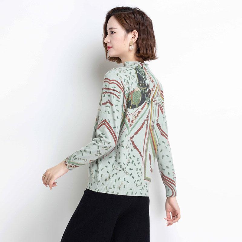 Bohemia Floral Crew Neck Woolen Sweater Women Long Sleeve Warm Printed Cashmere Sweater Knitted Jumper Tops