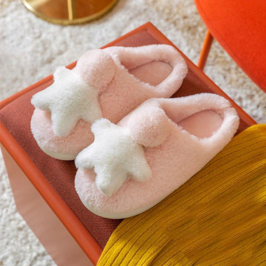 Autumn and Winter Little Stars Cotton Slippers Warm with Non-slip Flat Shoes Indoor Leisure Essential