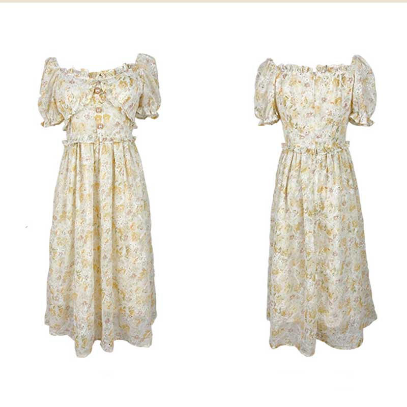Comfortable and Gentle Floral Long Skirt French High Waist Slim Dress Women's Summer Style