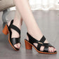 Ladies Summer Mid-heel Sandals Non-slip Comfortable Thick Heel Black Outer Wear Beach Shoes