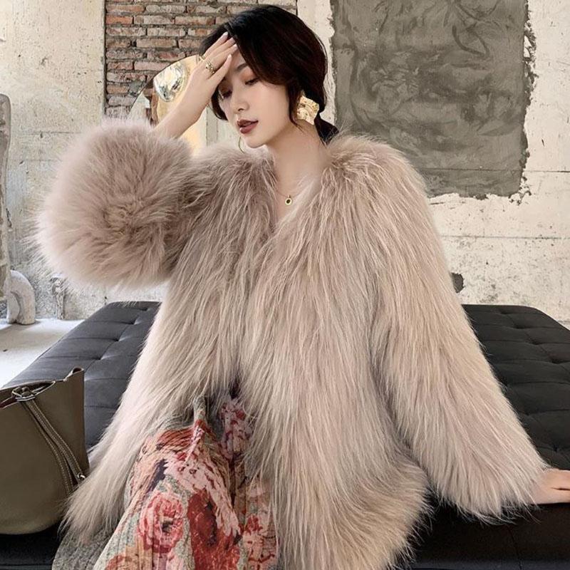 Winter Raccoon Fur Braided Fur Women's Jacket Thickened Faux Fur Hooded Jacket Fashion Korean Version of Fur Plush Coat