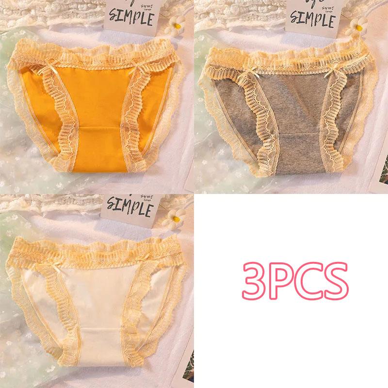 3PCS Cute Girly Lace Panties Antibacterial Cotton Crotch Sexy Panties Breathable Ladies Sweet and Comfortable Briefs
