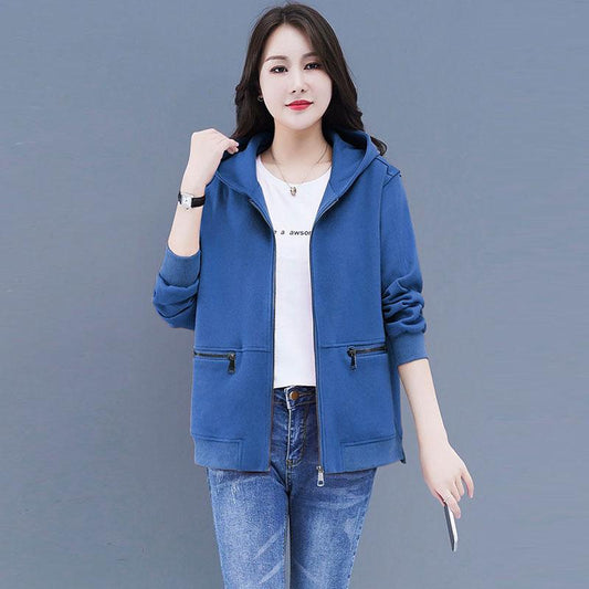 Cotton Hoodie Sweater Plus Size Women's Spring and Autumn 2021 Top Fashion Short Jacket