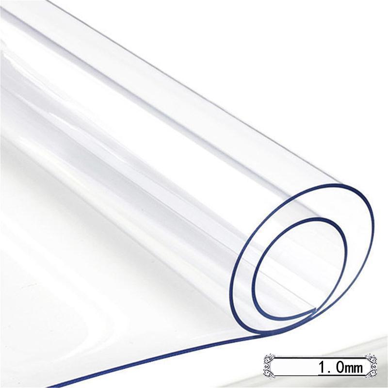 Soft Glass PVC Printed Tablecloth Waterproof Anti-scald and Oil-proof Plastic Transparent Table Mat Coffee Table, Crystal Plate Tabletop