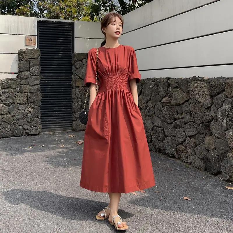 Dress Female Summer 2021 High Waist and Thin Temperament Tea Break Dress French Retro A-line Skirt Over The Knee Long Dress
