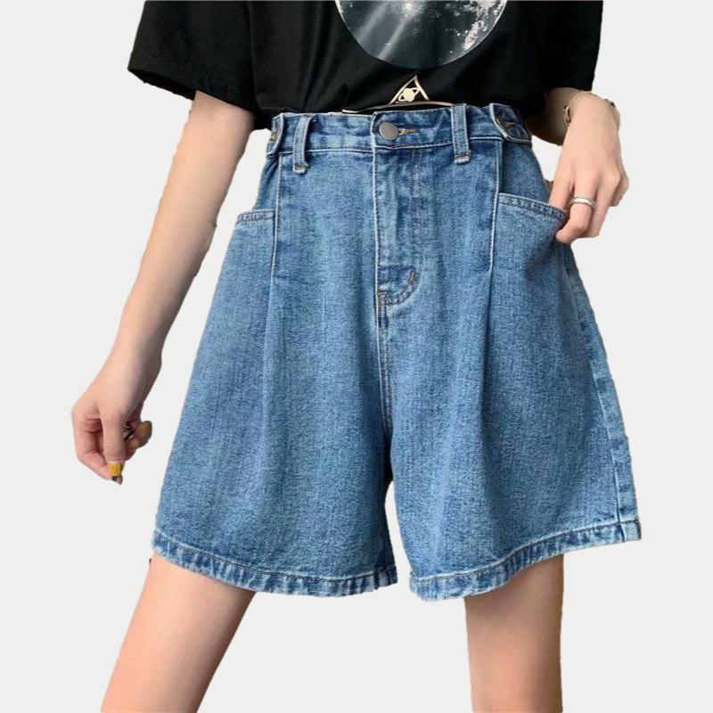 WTEMPO Big Pocket High Waist  Loose Wide Leg A-line Denim Shorts Women Casual Street Wear Party