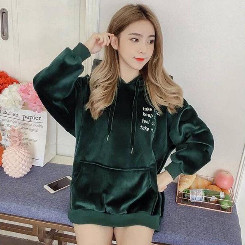 Hood Top Autumn Winter Sweatshirt Cotton Women's Sweatshirt Wild Large Size Long Sleeve Warm