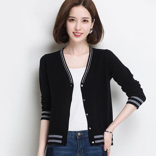 Spring and Autumn Short Cardigan Sweater Long Sleeve V-neck Top Fashion Knitted Women's Jacket