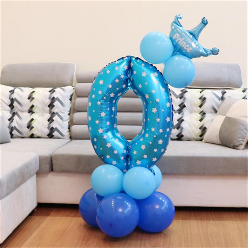 Pink Blue Foil Balloons Numbers 1 2 3 4 5 6 7 8 9 Pattern Birthday Party Decorations