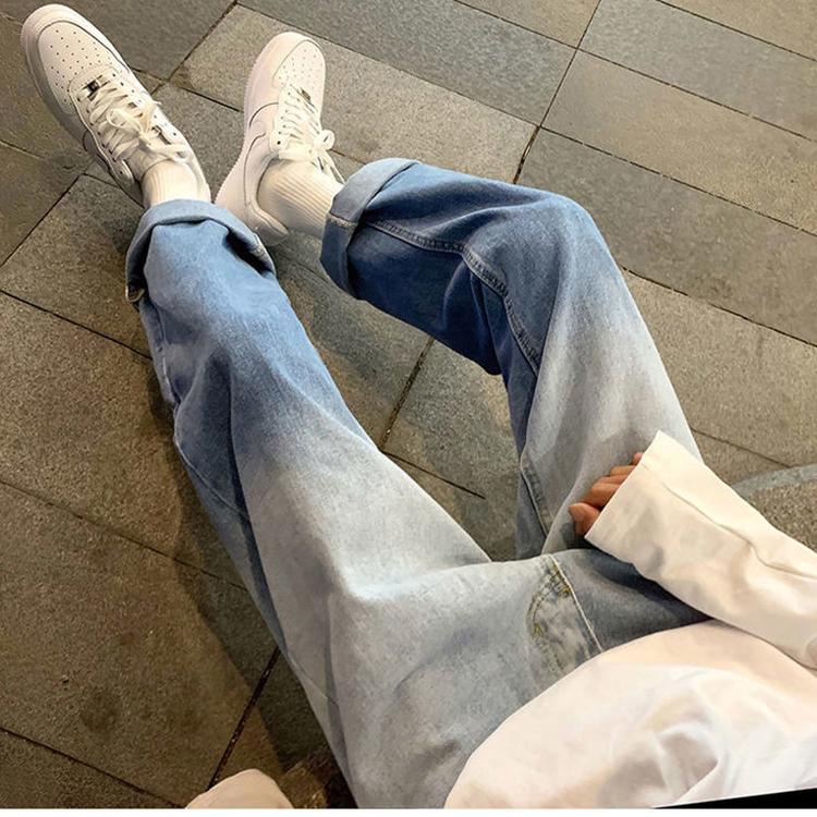 WTEMPO Jeans Denim Pants Spring and Summer Loose Straight Color Gradient Pockets Long Trousers