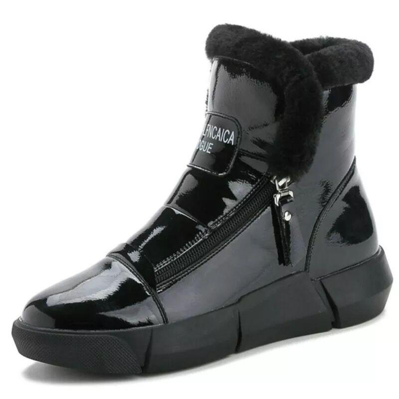 Waterproof Leather Snow Boots Woman Short Boots Women Long Plush Warm Ankle Booties Flat Footwear High Top Casual Sports Side Zipper Cotton Boots