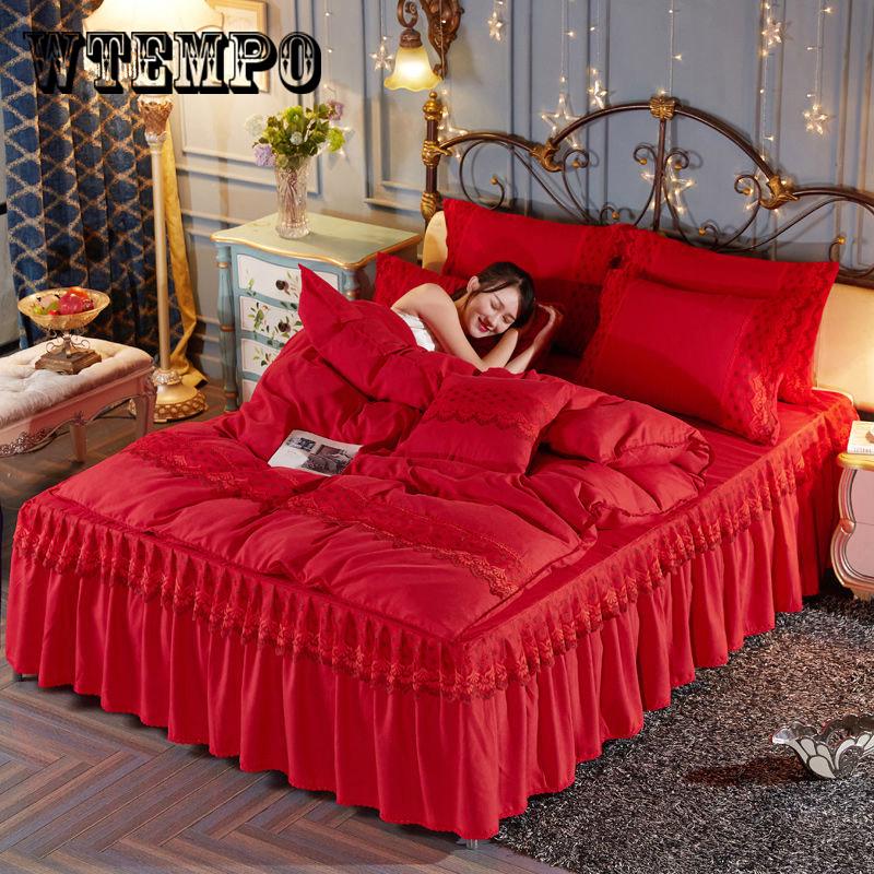 Solid Color Washed Bed Skirt Set 200x230CM Size Bedding Bedsheet Bedspread Pillowcase
