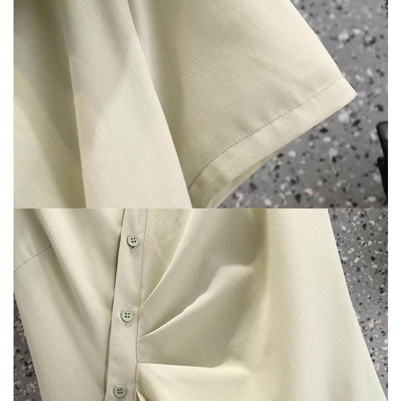 Large Size Dress Women's Summer Fashion Temperament Long Skirt V-neck Puff Sleeve Dress