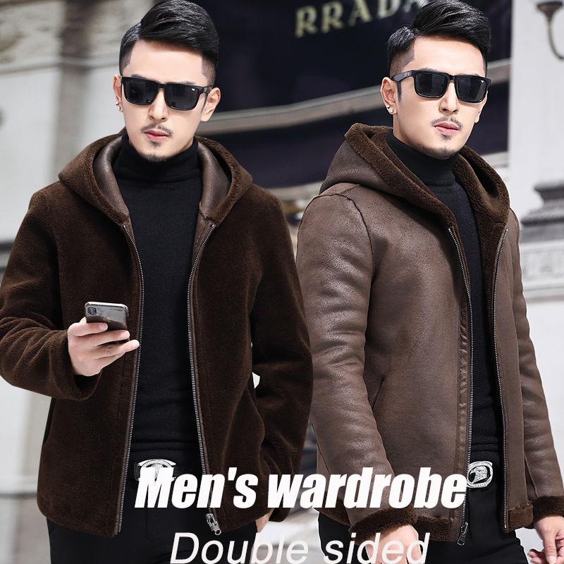 Sheep Shearing Men's Jacket Hooded Faux Fur Fur Jacket Fur Coat Wool Coat Thick Winter